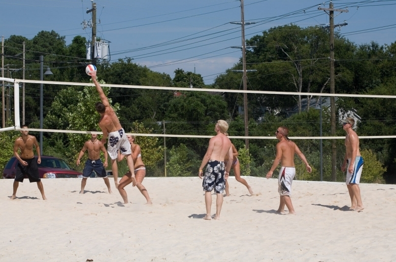 Outside sand volleyball court