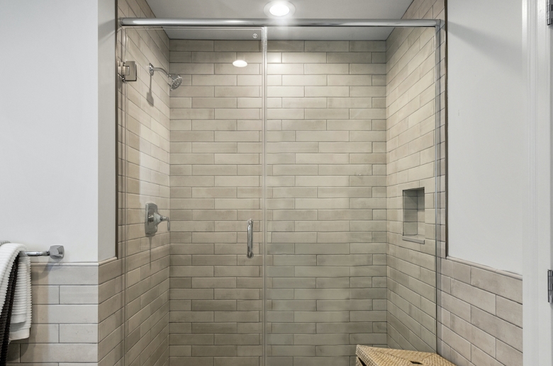 Walk-in shower with subway tile