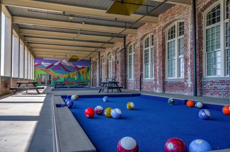 Life-size foot billiards at The Cottages at The Mills